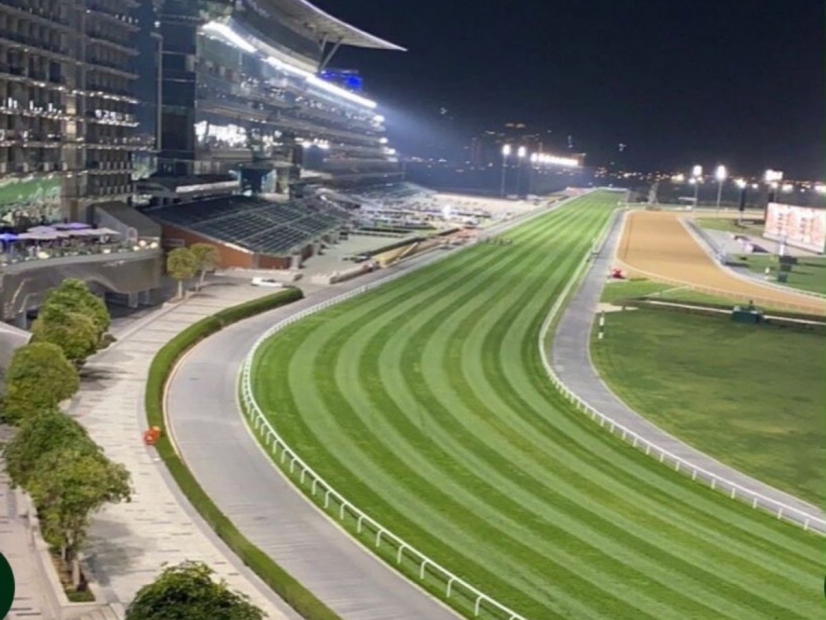 The Meydan grandstand and racecourse at night
